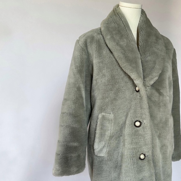 Vintage Faux Fur Coat Gray - Picture 5 of 7
